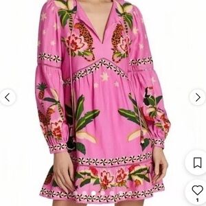 FARM Rio Pink and Green Floral Long Sleeve Babydoll Dress